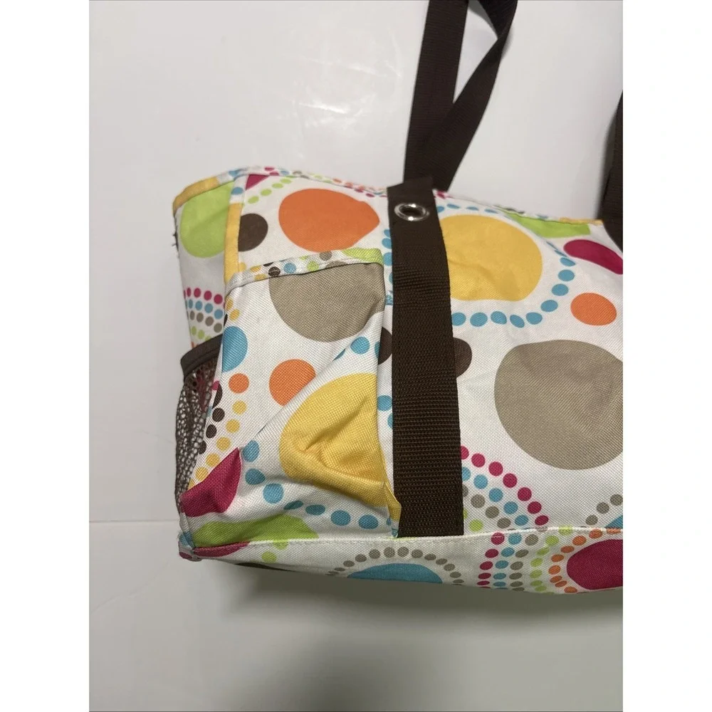 Thirty One 31 Organizing Utility Tote Bag Outer Pockets Colorful Polka Dots